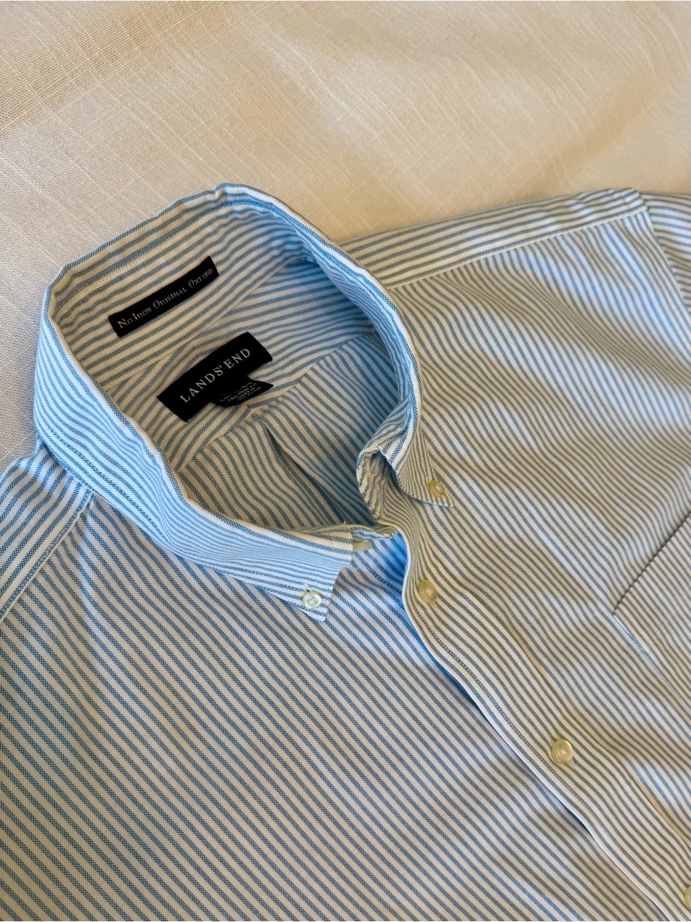 Lands' End Men's Light Blue & White Striped Button-Down Shirt
